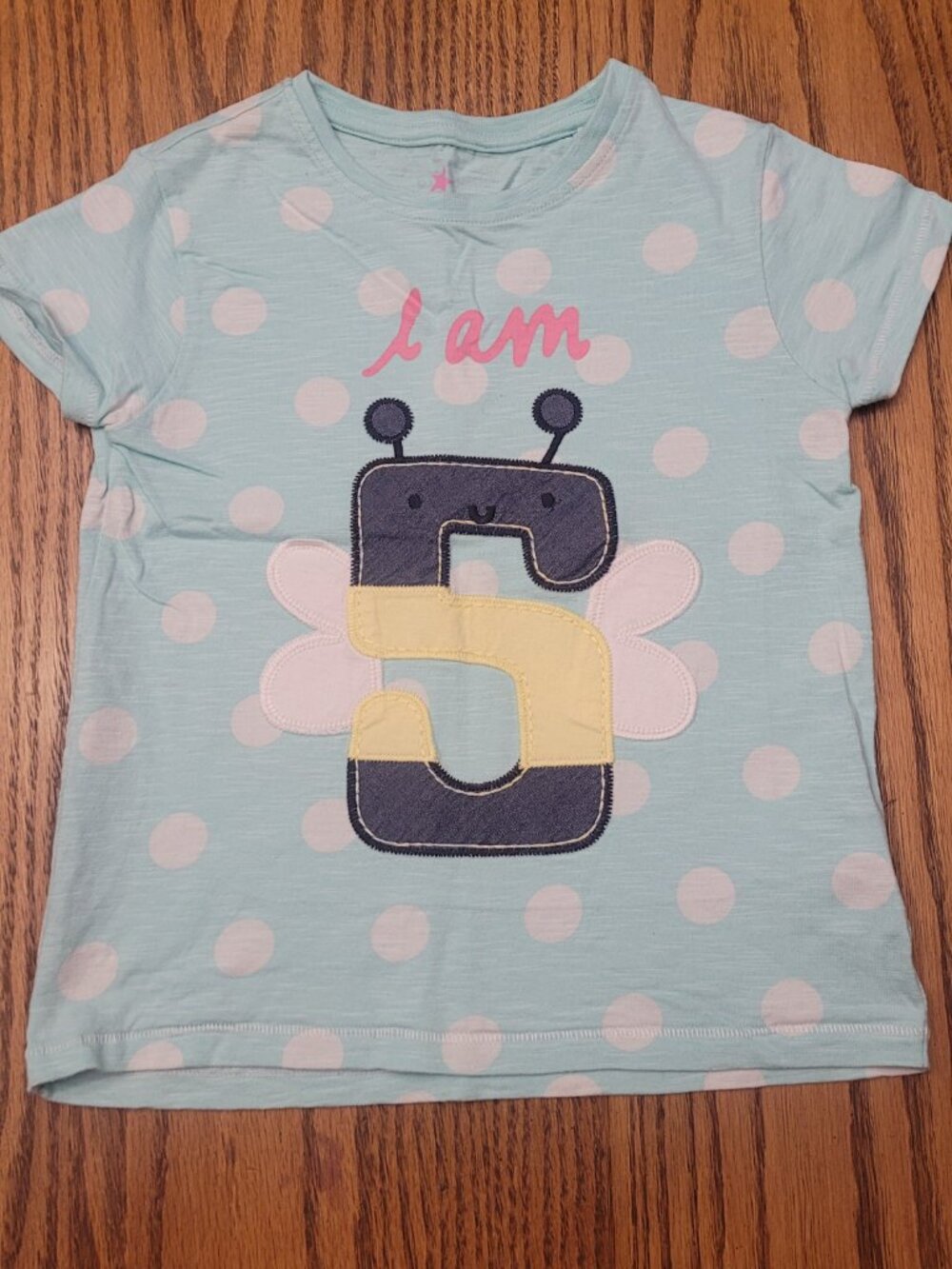 Next Bee I am 5 Birthday T-shirt. Size 5 / Five. Girls Festive Pocka Dot Shirt.
